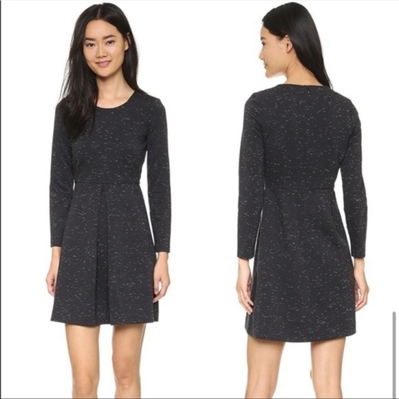 Madewell Dress Gia Fit and Flare Long Sleeve Black Marled Concept 2 - Picture 2 of 14